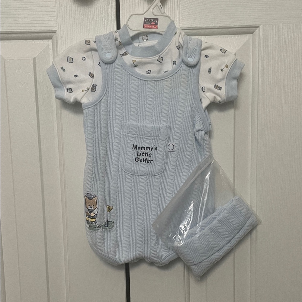 First Moments Boy's Blue Knit Romper Set (with Hat) 3-6 Months (New With Tags)